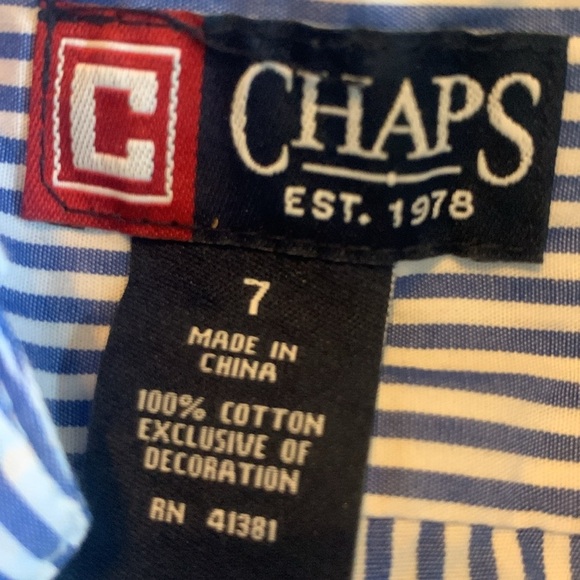 Boys Chaps Blue & White Striped Long Sleeve Button Down Shirt Size 7 EUC - Picture 6 of 6